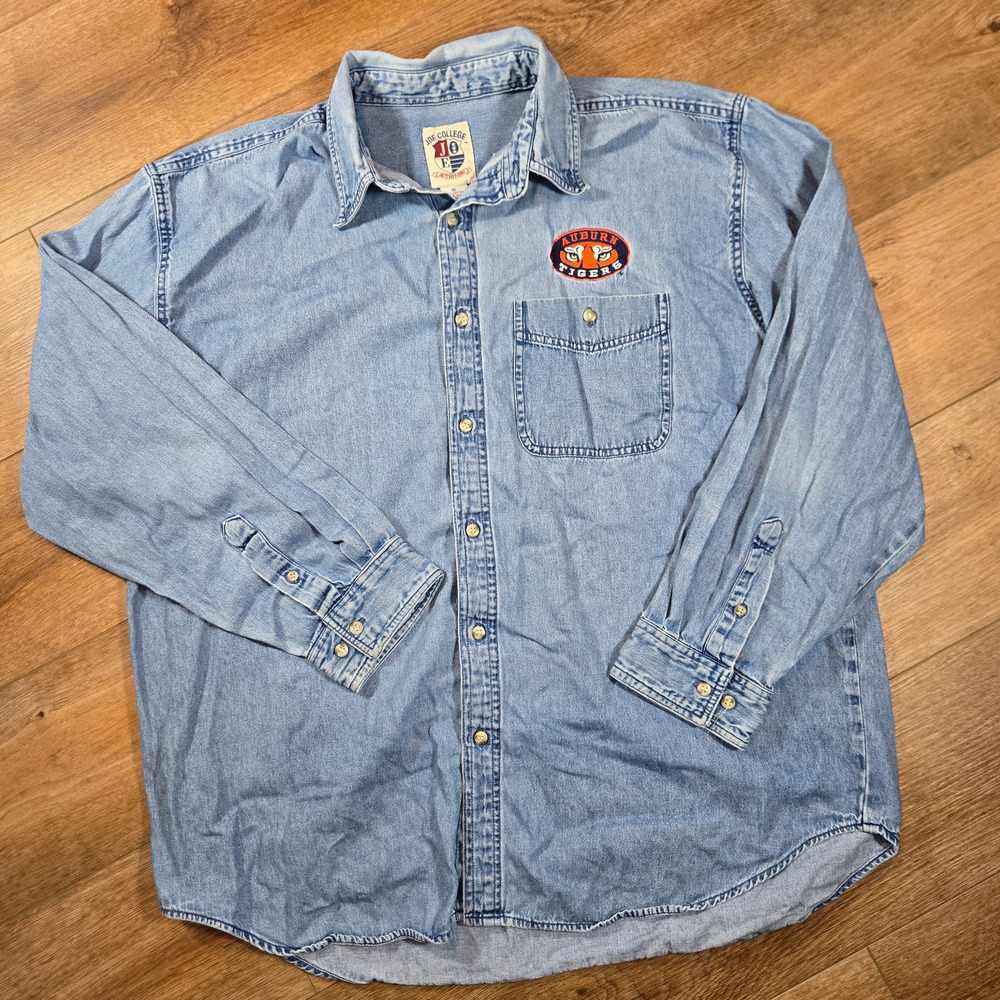 Y2K Auburn University Denim Shirt XL Button Up NCAA College Blue Streetwear